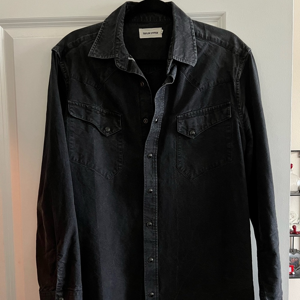 Taylor Stitch black selvedge chambray western shirt